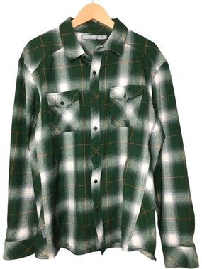 Icebreaker Lodge Merino Wool Green Orange Plaid Flannel Shirt Jacket Men's Large
